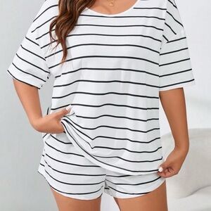 SHEIN Black and White Striped Pajama Set